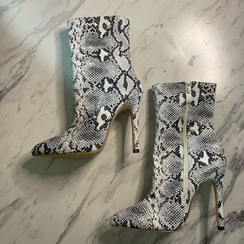 Snake Skin Heeled Booties